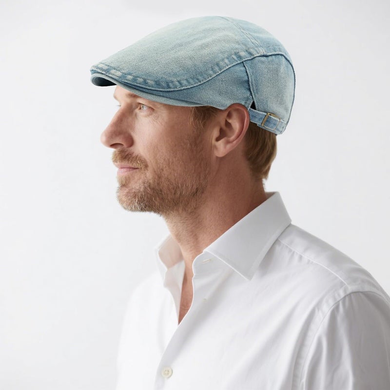 PTDTSHOU Newsboy Cap for Men Adjustable Flat Ivy Gatsby Cabbie Driving Hat Breathable Denim Cotton Golf Cap - Image 2